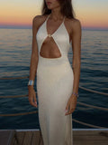 Robe Maxi Dos Nu à Découpes avec Fente Latérale, Paréo de Plage