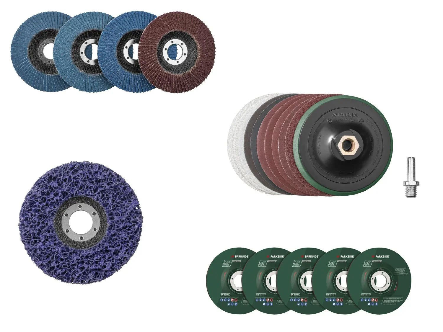 Set de disques ou Plateau auto-agrippant avec disques abrasifs,  115 mm