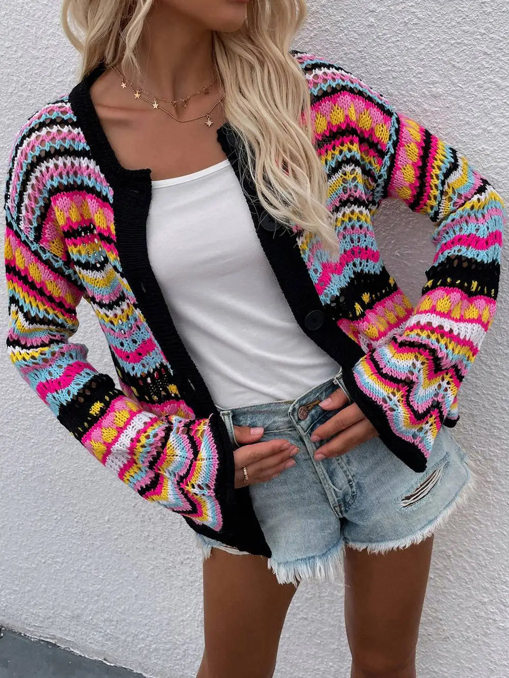 Sophie Paris | Cardigan Coloré en Tricot à Motifs