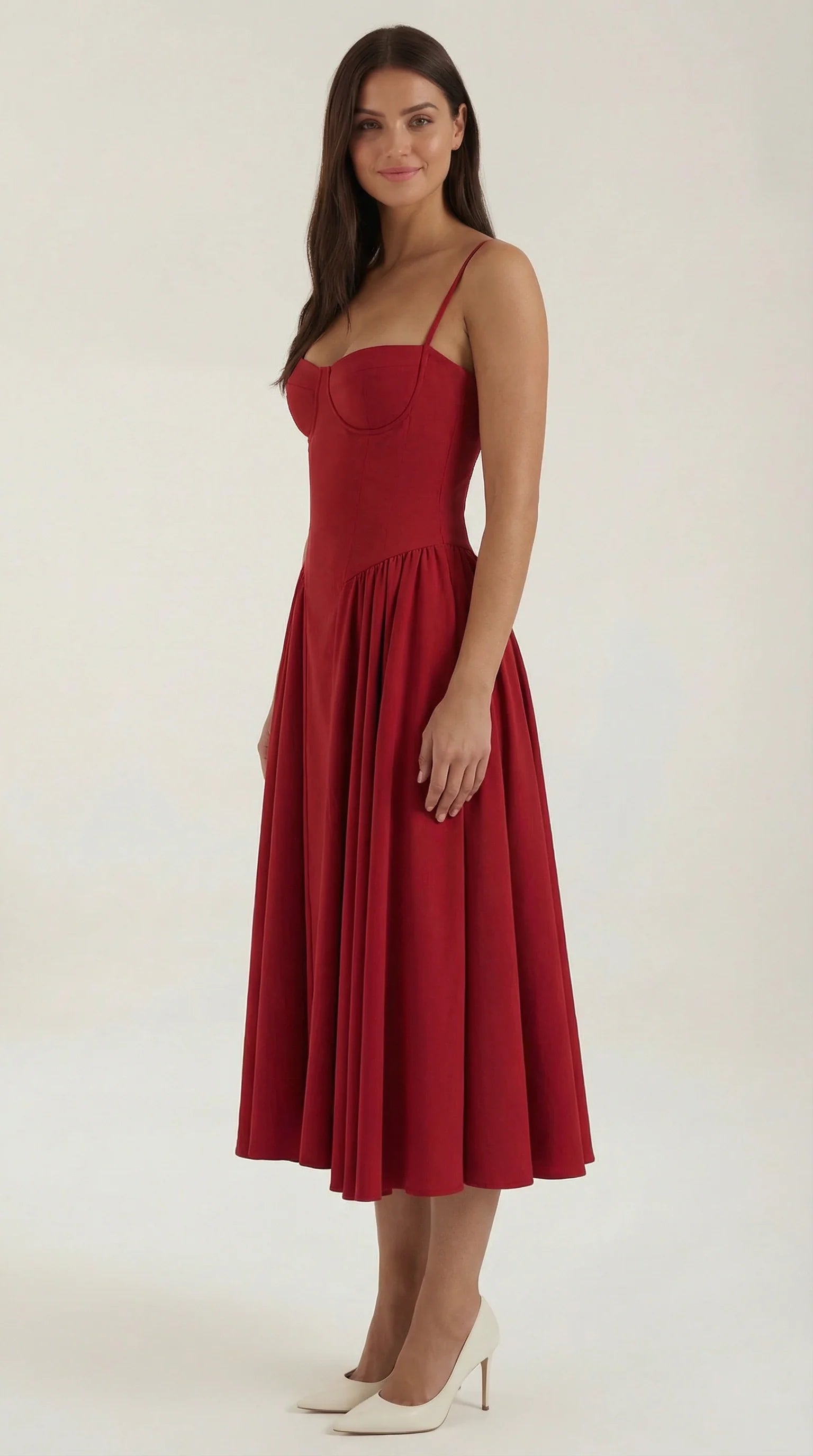 Robe mi-longue corset florale pour femme avec décolleté en cœur