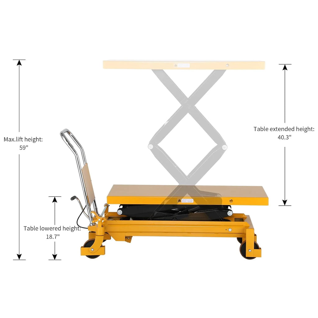 Hydraulic Lift Table Cart – 770 lbs Capacity, 51 Max Height, Double Scissor Lift with Safety Guard & 4 Wheels