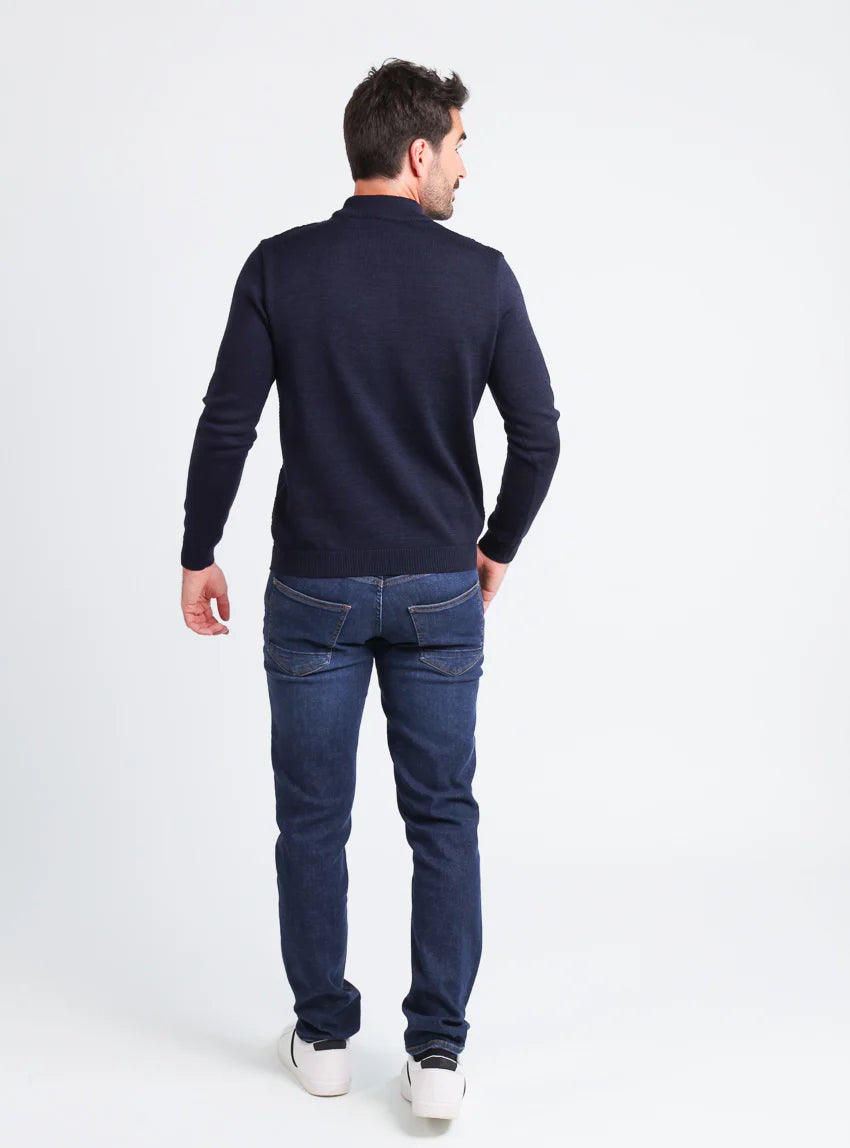 Pull homme en laine mérinos bleu marine