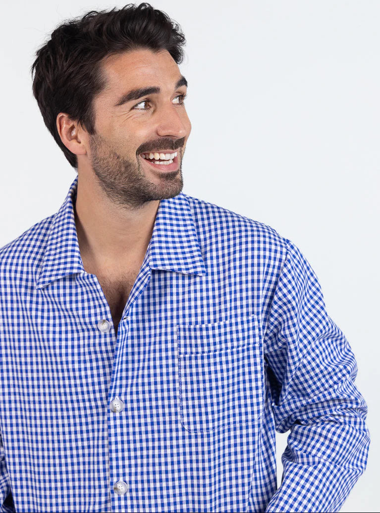 Pyjama homme en coton carreaux bleus