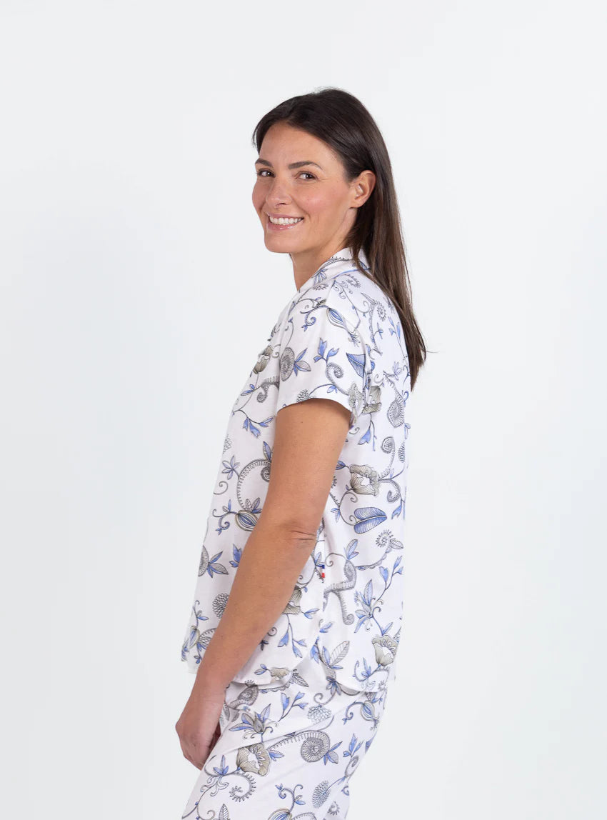 Pyjama femme en coton imprimé bleu