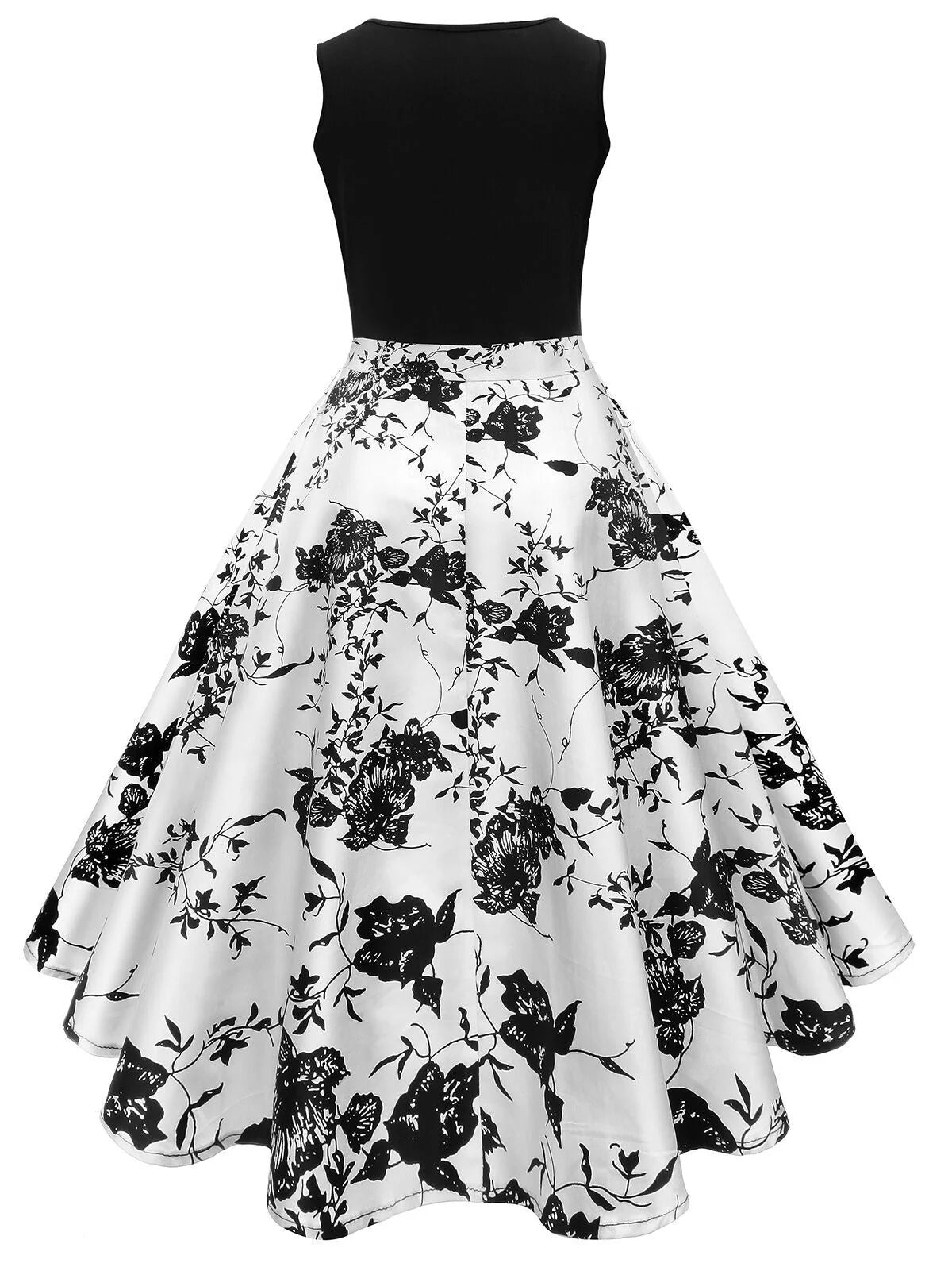 Robe cocktail vintage des années 1950 à ligne A et imprimé floral