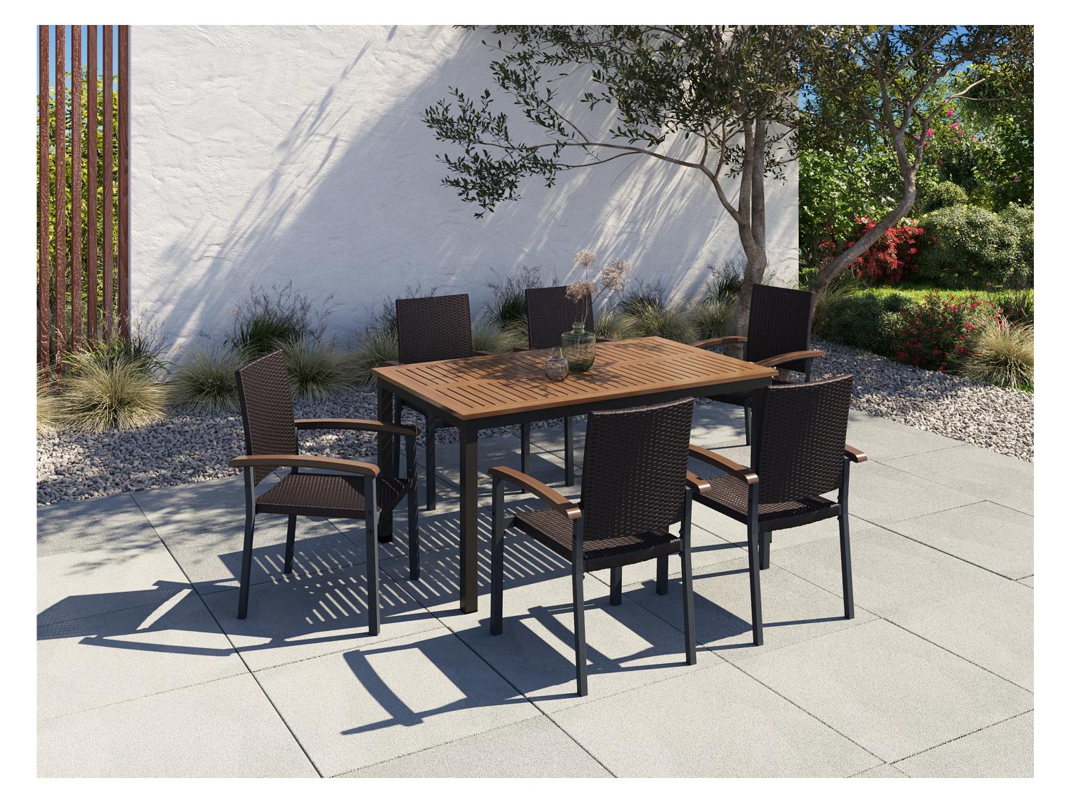 LIVARNO home Table de jardin + Lot de 6 fauteuils Valencia