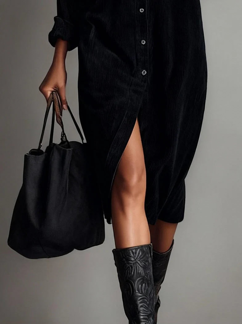 Robe Midi en Velours Côtelé Élégante pour Occasions Chic