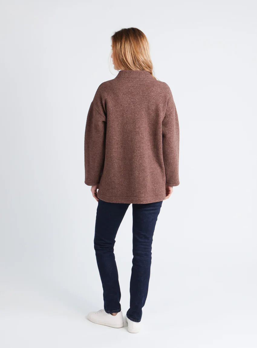 Manteau court femme laine bouillie marron foncé