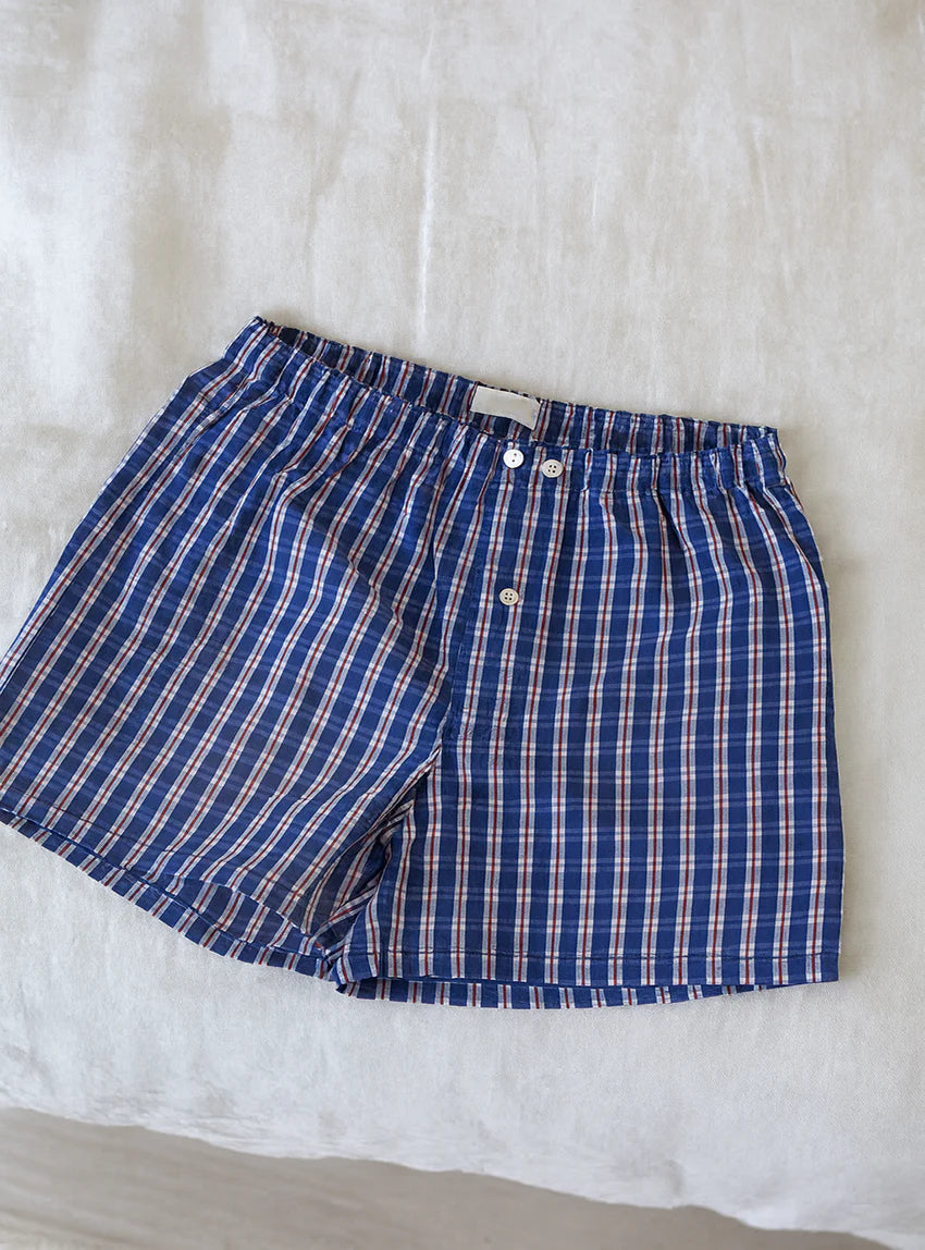 Caleçon homme en coton carreaux bleu indigo
