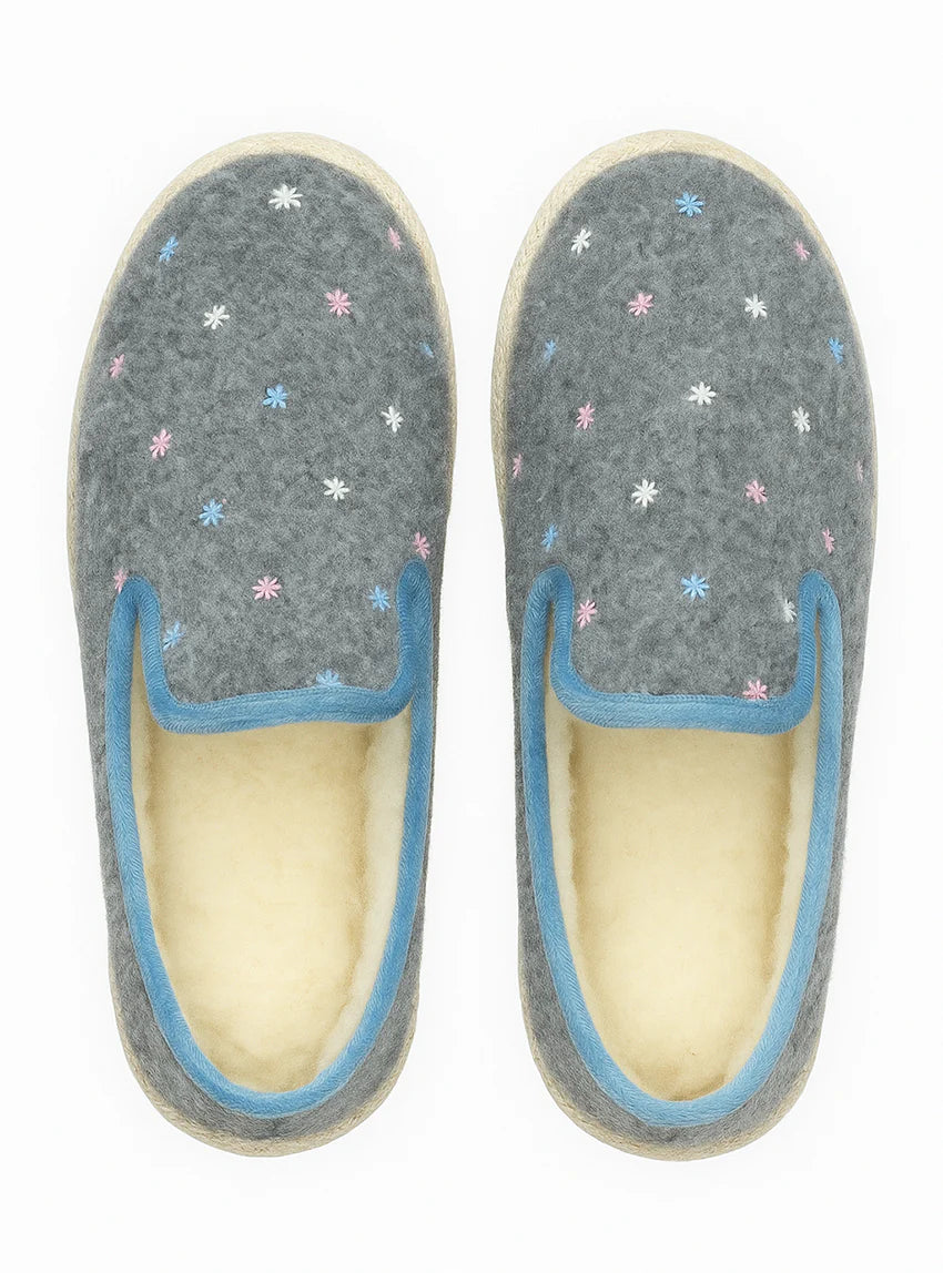 Charentaises en laine made in France gris chiné