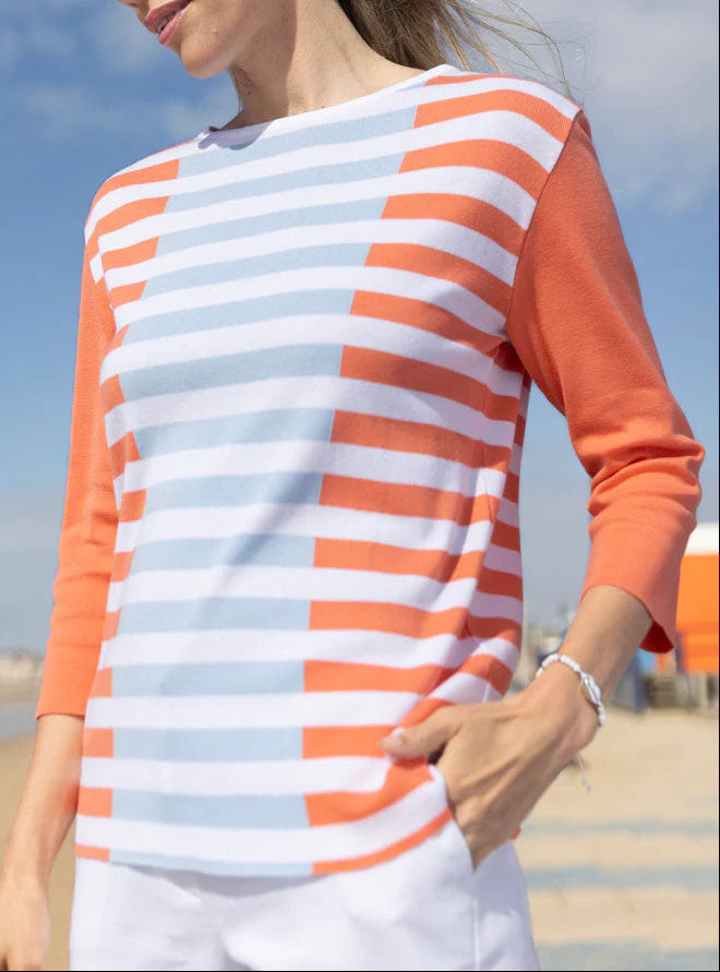 Pull marinière femme orange