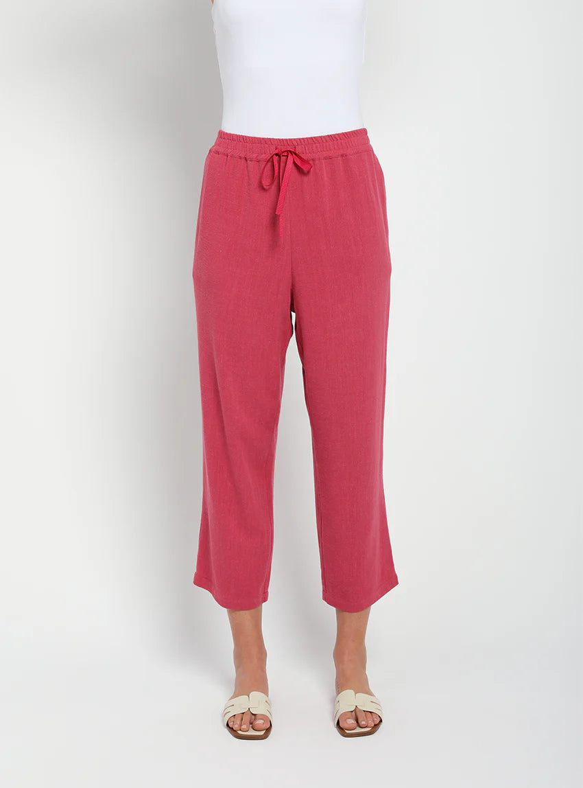 Pantacourt fluide femme en lin rose magenta