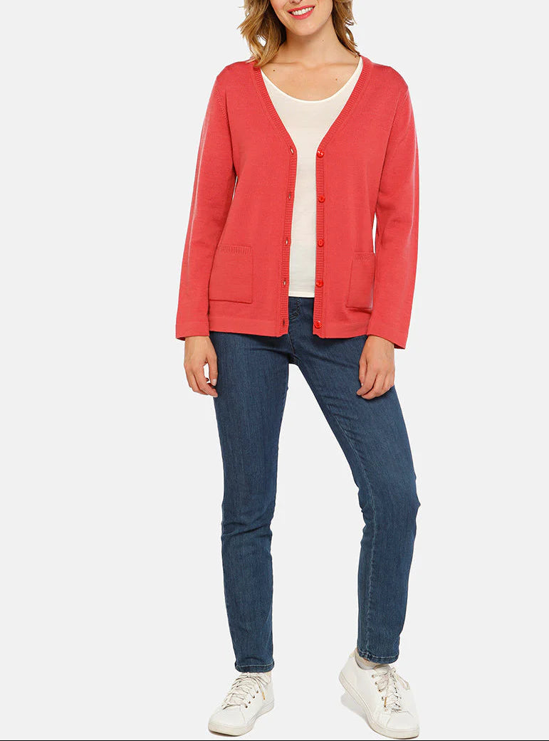 Gilet femme en laine merinos rouge tendre
