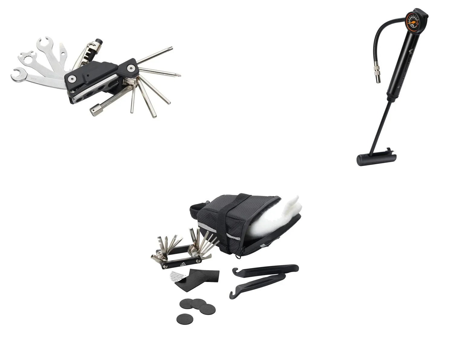 CRIVIT Outil multifonction pour vlo, sacoche de selle avec outils ou mini-pompe  manomtre