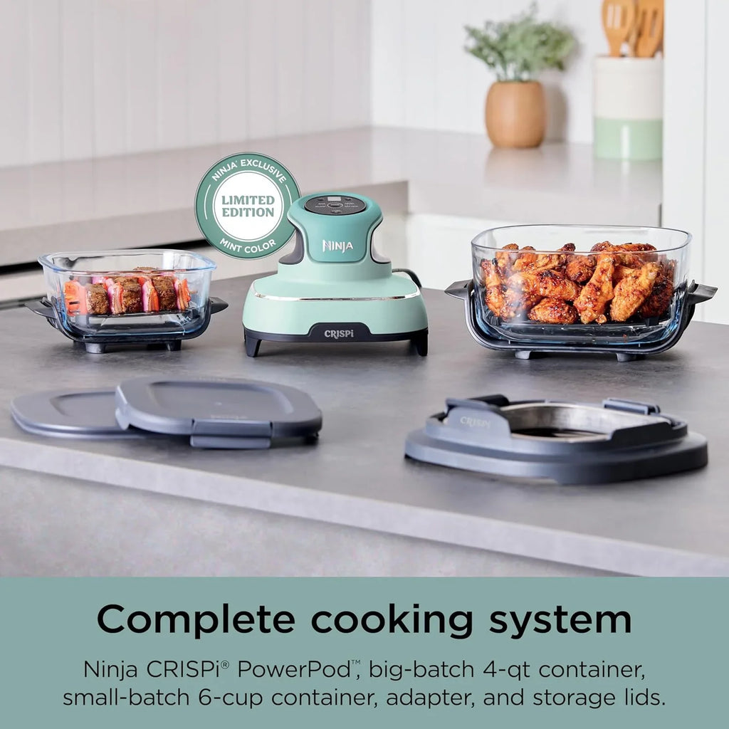 Ninja Crispi 4 in 1 Portable Glass Air Fryer Cooking System 4QT 6 Cup TempWare Glass Containers