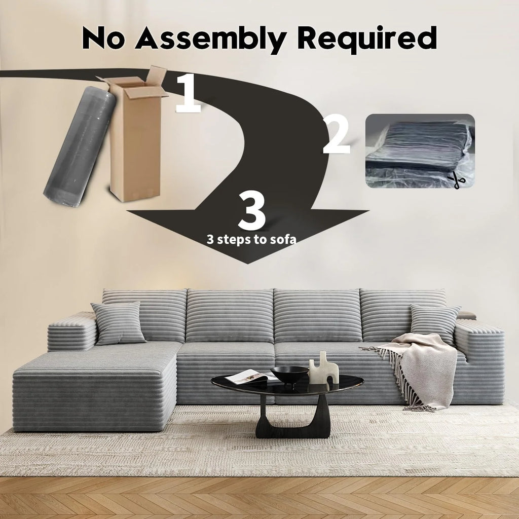 107.5 Cloud Modular Sectional Sofa Couch with L-Shape Chaise,Modern Minimalist Upholstered Couches for Living Room Bedroom,Deep Seat Corner Couch，No Assembly Required (Black,Left Facing Chaise)