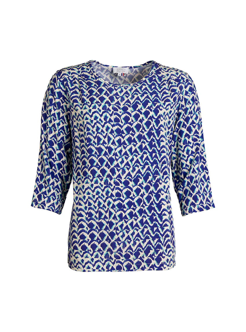 Blouse femme imprimée en viscose bleu atoll