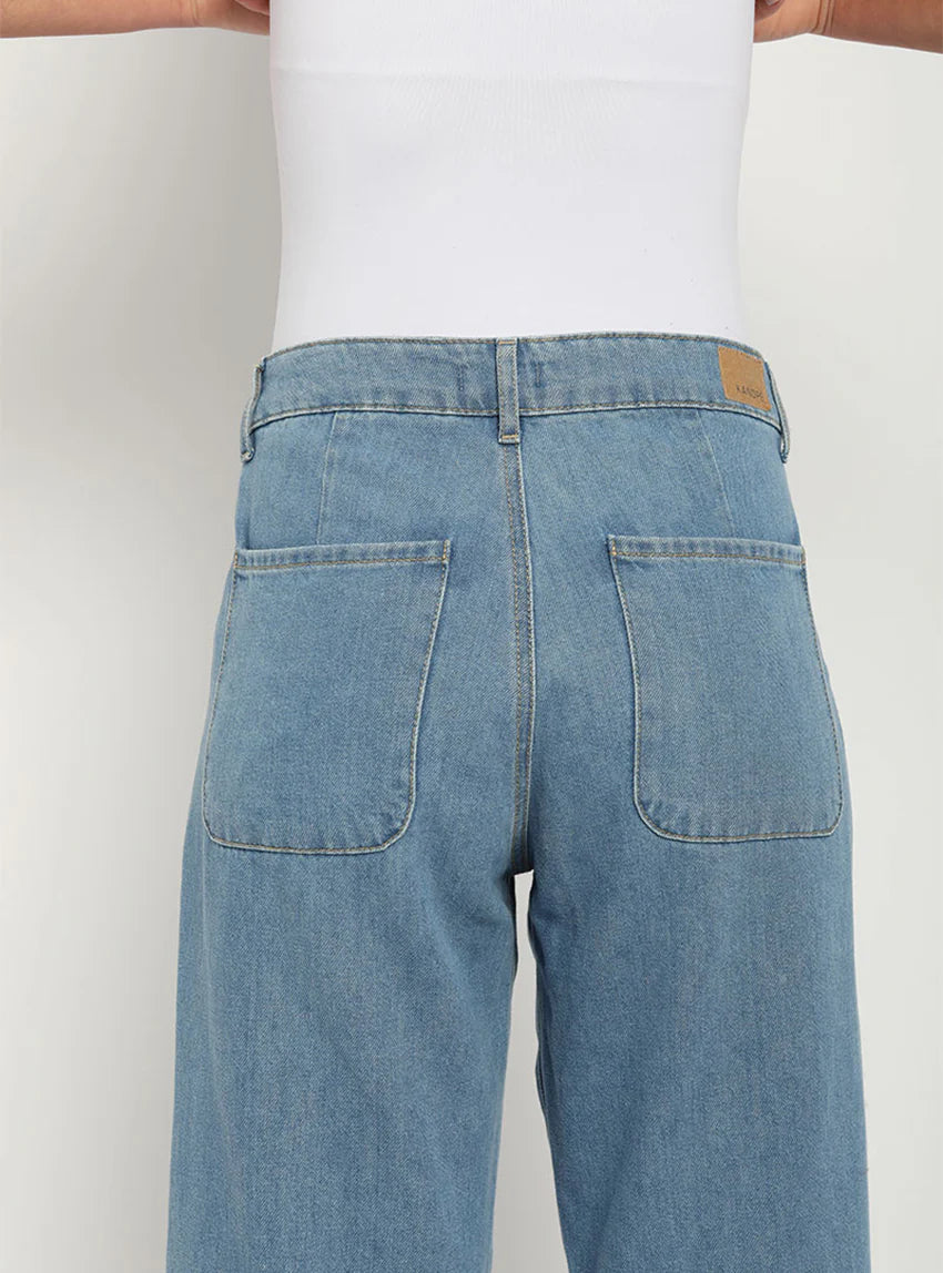 Jean large femme bleu indigo clair