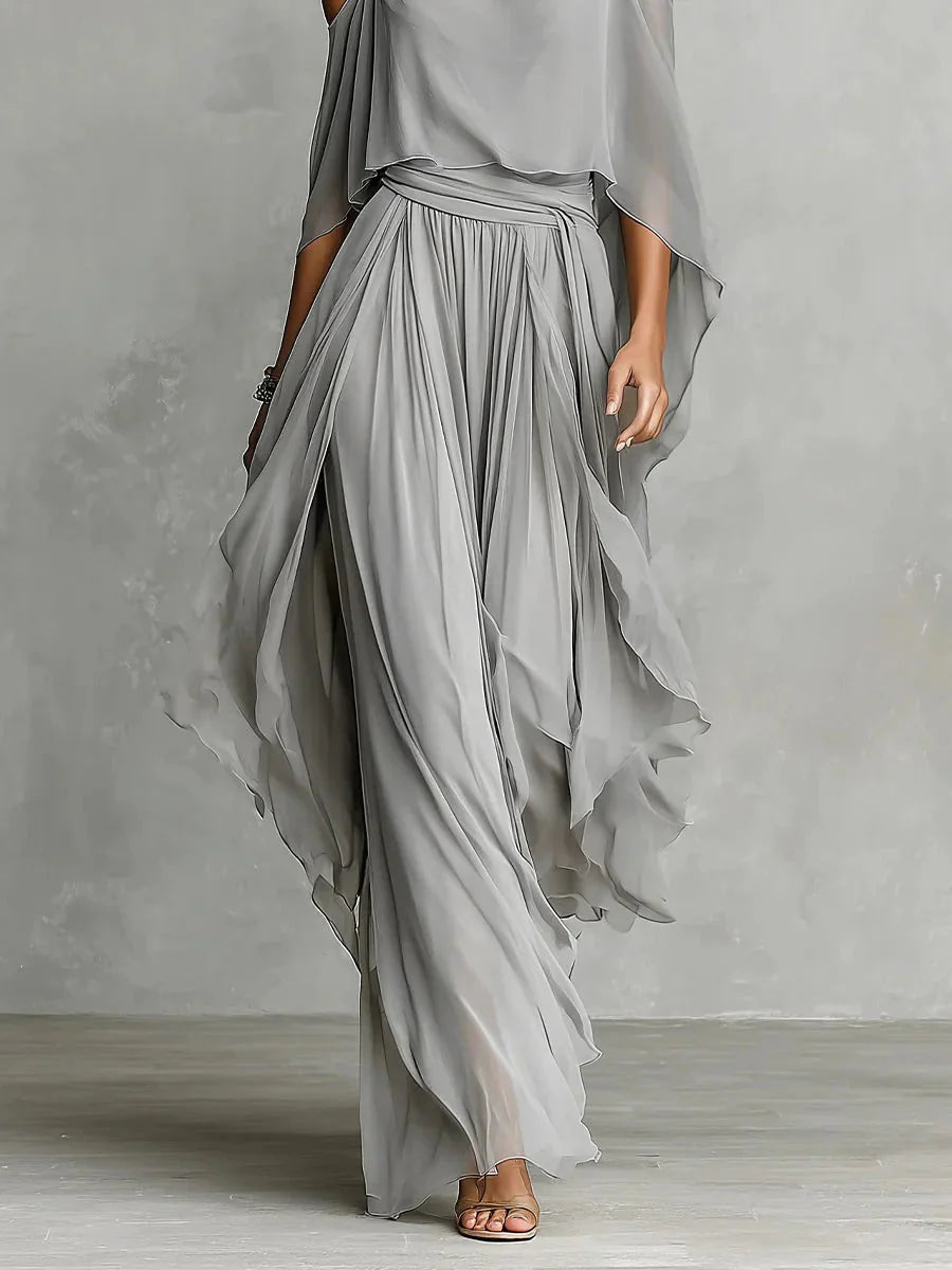 Isabelle | Ensemble fluide gris – Top à bretelles et pantalon léger