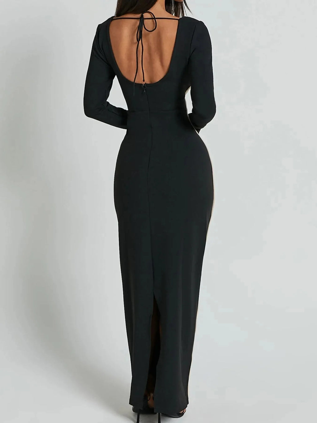 Robe maxi moulante à manches longues avec bordure contrastée