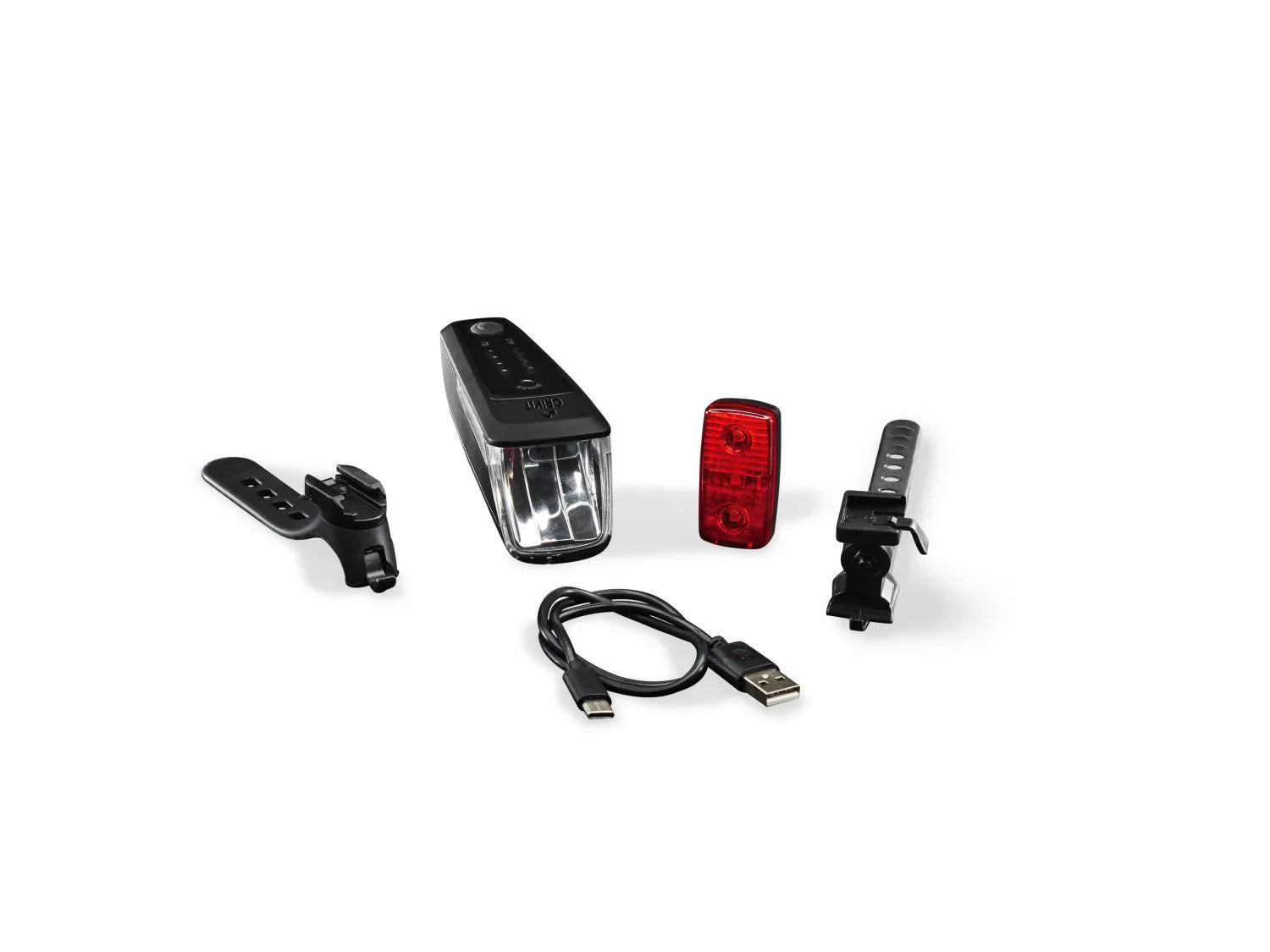 CRIVIT Kit clairage vlo LED, 90/70/30/15 Lux, batterie Li-ion, freinage d'urgence, 2 pices