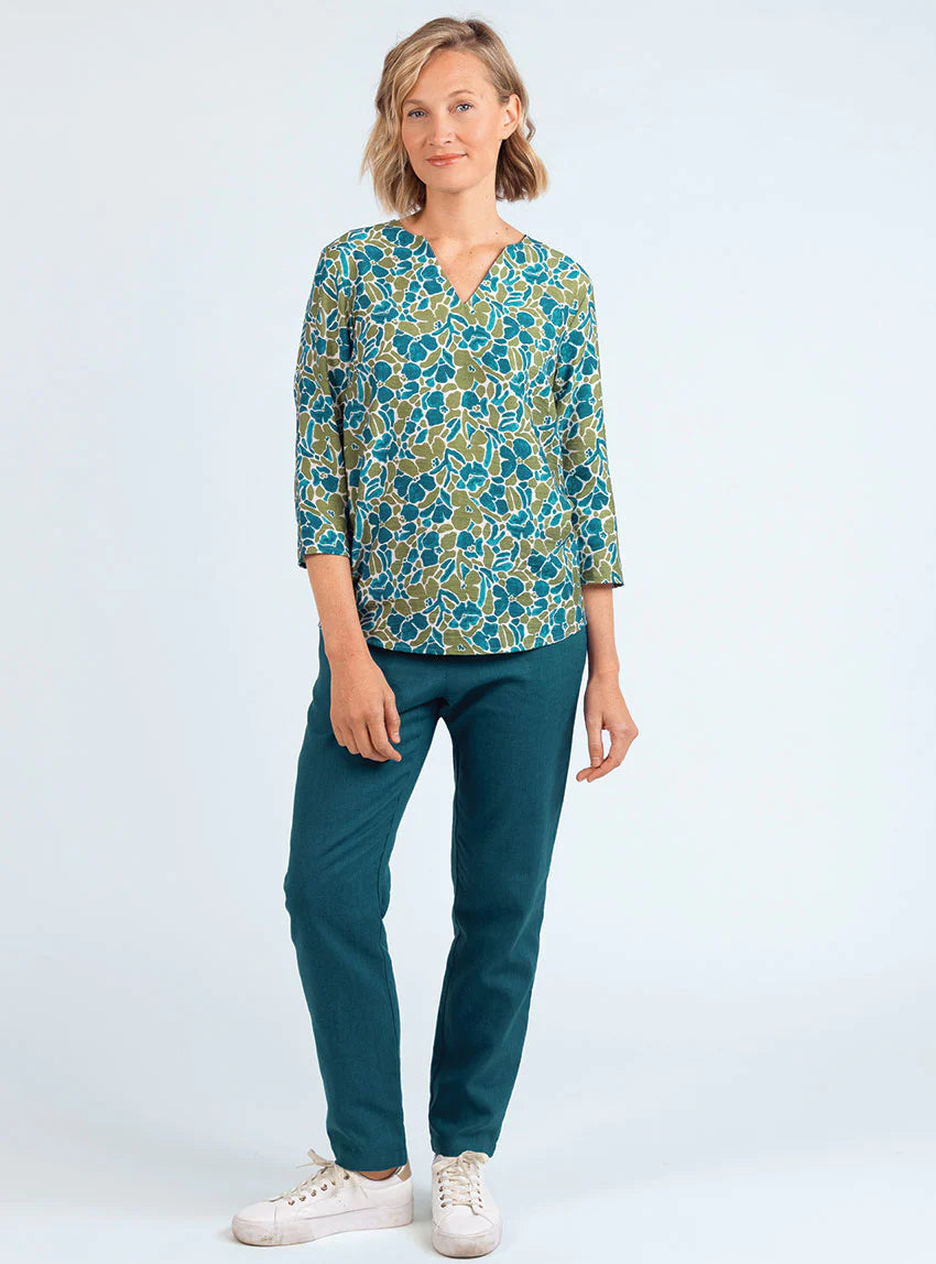 Pantalon femme en lin et coton bleu paon