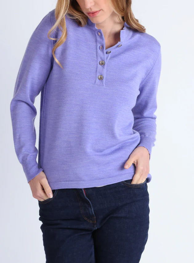 Pull femme col montant en laine mérinos Violet Parme
