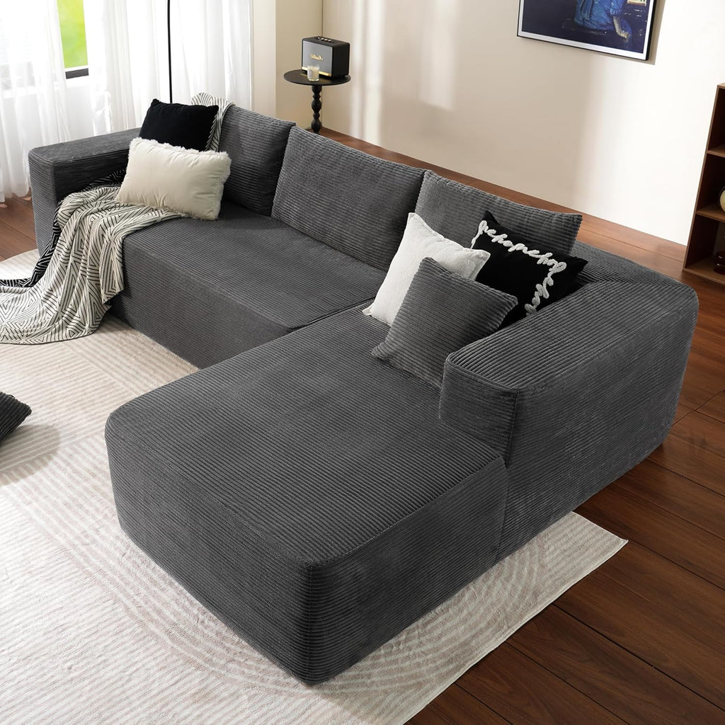 ovios 104 Cloud Sectional Couch with L-Shape Chaise,Modern Modular Sofa with Deep Seat, Upholstered Couches for Living Room Bedroom,No Assembly Required, Grey (Plush Corduroy Fabric)
