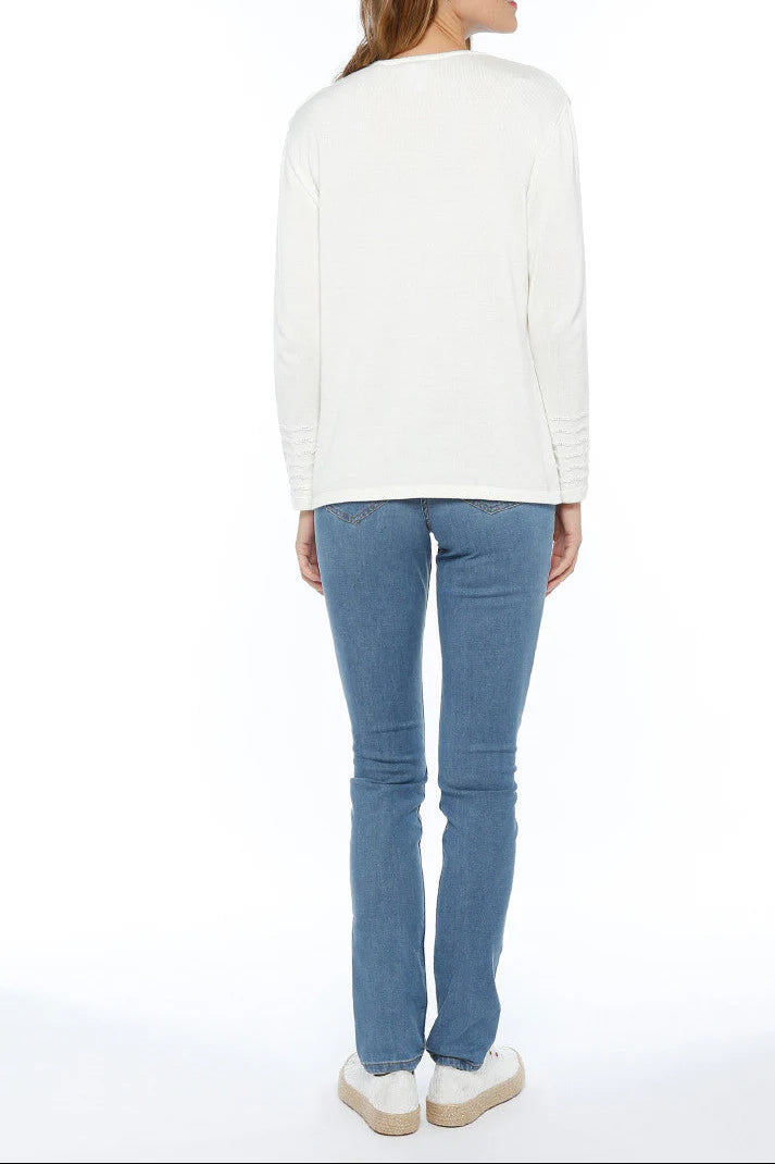 Pull femme maille fantaisie coton blanc