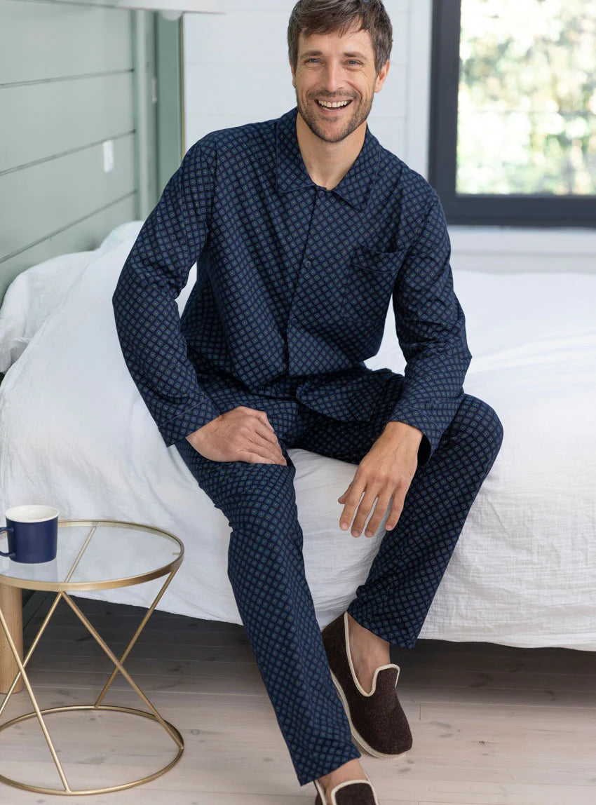 Pyjama homme graphique bleu en coton