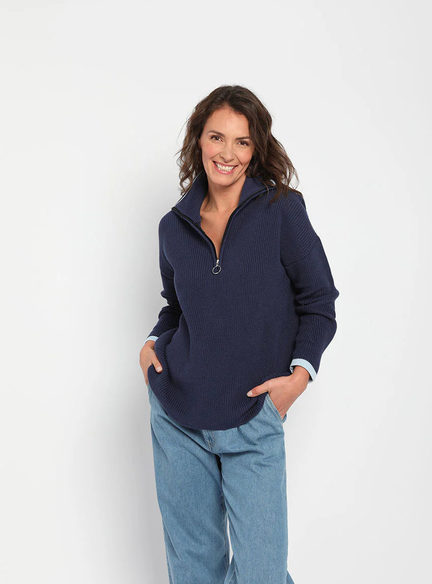 Pull col camionneur femme bleu marine