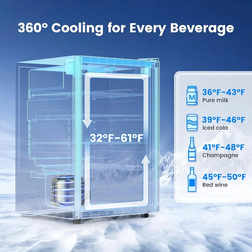 Beverage Refrigerator Cooler 126 Can Mini Fridge Glass Door for Drinks Soda Beer Wine Refrigerator