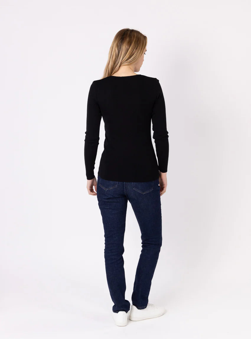 Tee-shirt thermique manches longues femme en laine merinos noir