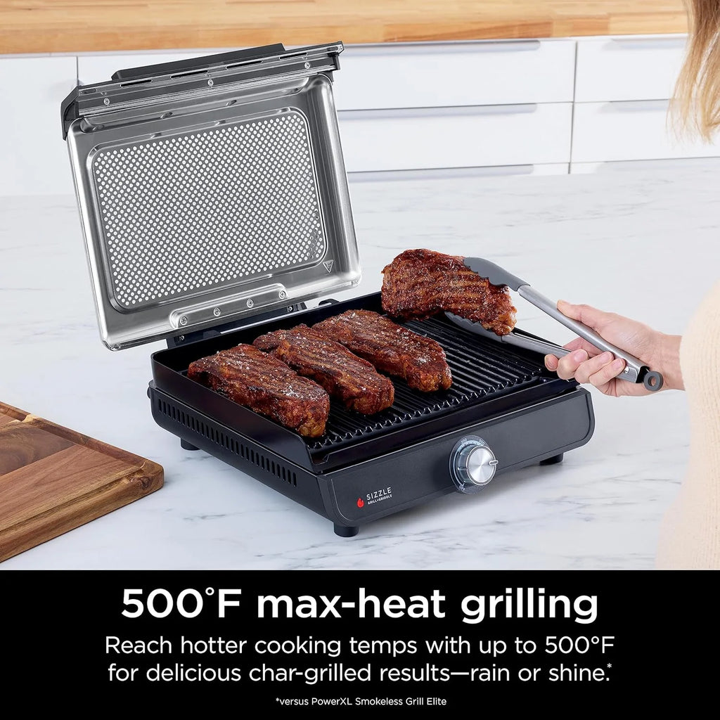Ninja Griddle and Indoor Grill, 14’�? Electric Grill, For Steak, Burgers, Salmon, Veggies, and More, Pancake Griddle, Nonstick, Dishwasher Safe, 500F, Even Cooking, Silver, GR101