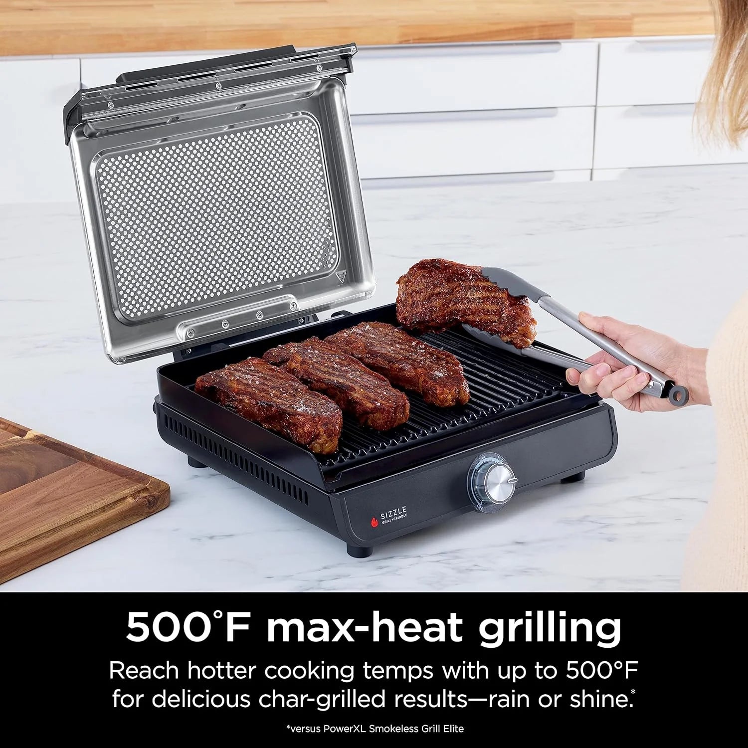 Ninja Griddle and Indoor Grill, 14’�? Electric Grill, For Steak, Burgers, Salmon, Veggies, and More, Pancake Griddle, Nonstick, Dishwasher Safe, 500F, Even Cooking, Silver, GR101