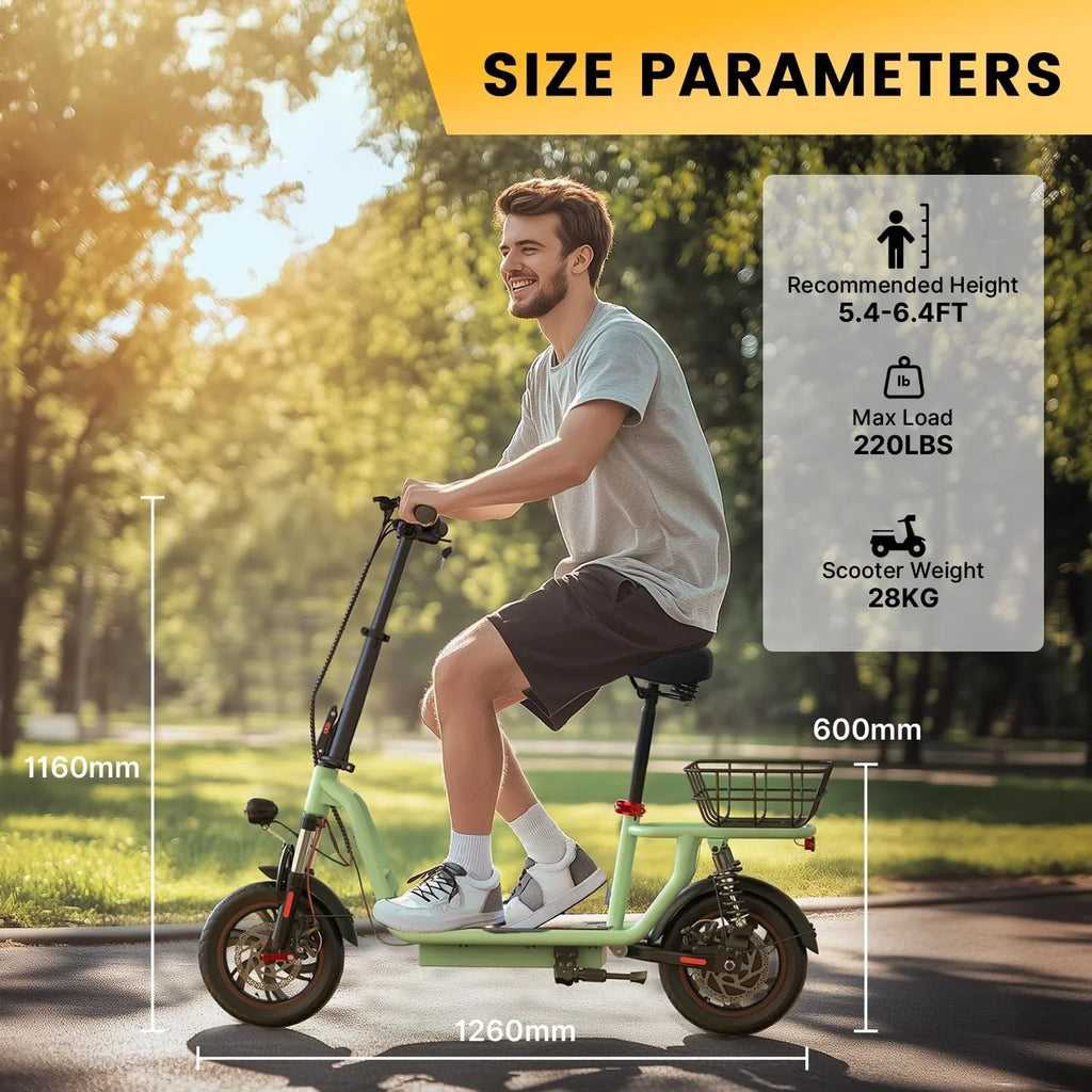 iScooter electric scooter with seat 28/19/15.6 mph top speed dual suspension scooter