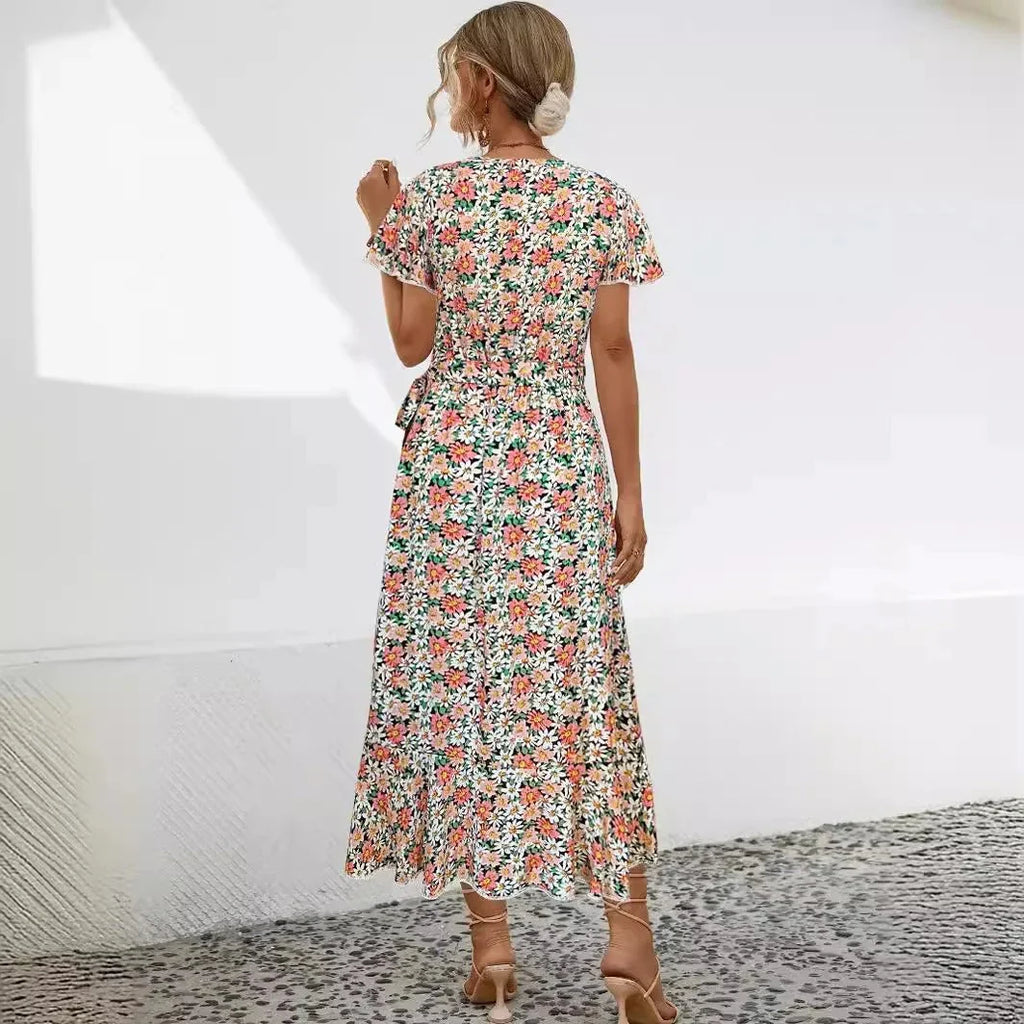 Sophie Paris | Robe mi-longue fleurie à col V