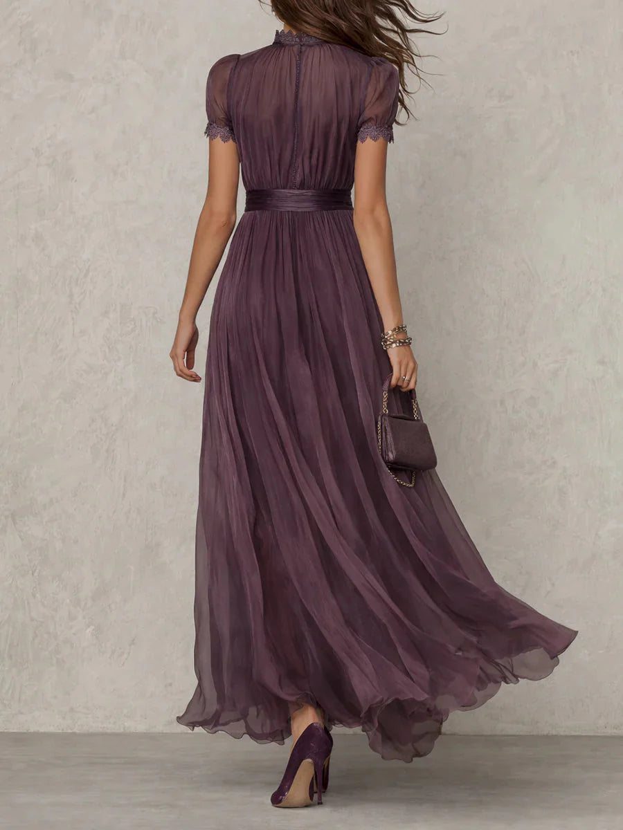 Flavia - Robe longue violette pour femme avec décolleté en forme de goutte