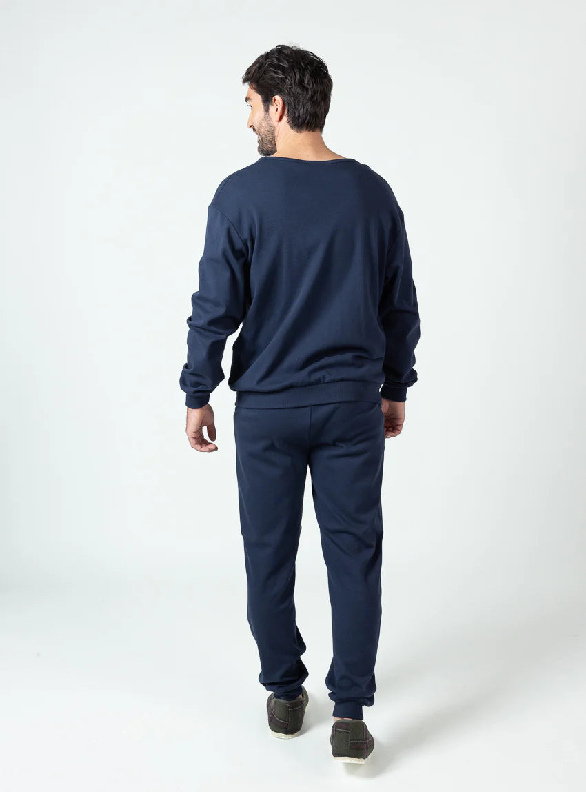 Pyjama homme en coton bleu marine