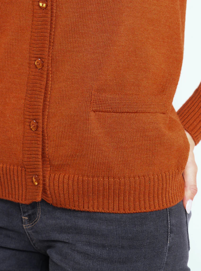 Cardigan femme en laine jersey épais Orange Ambré
