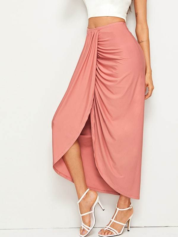 Jupe mi-longue drapée taille haute