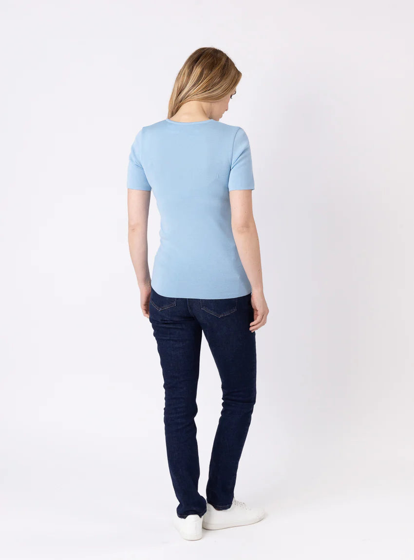 Tee-shirt thermique femme en laine merinos bleu glacier