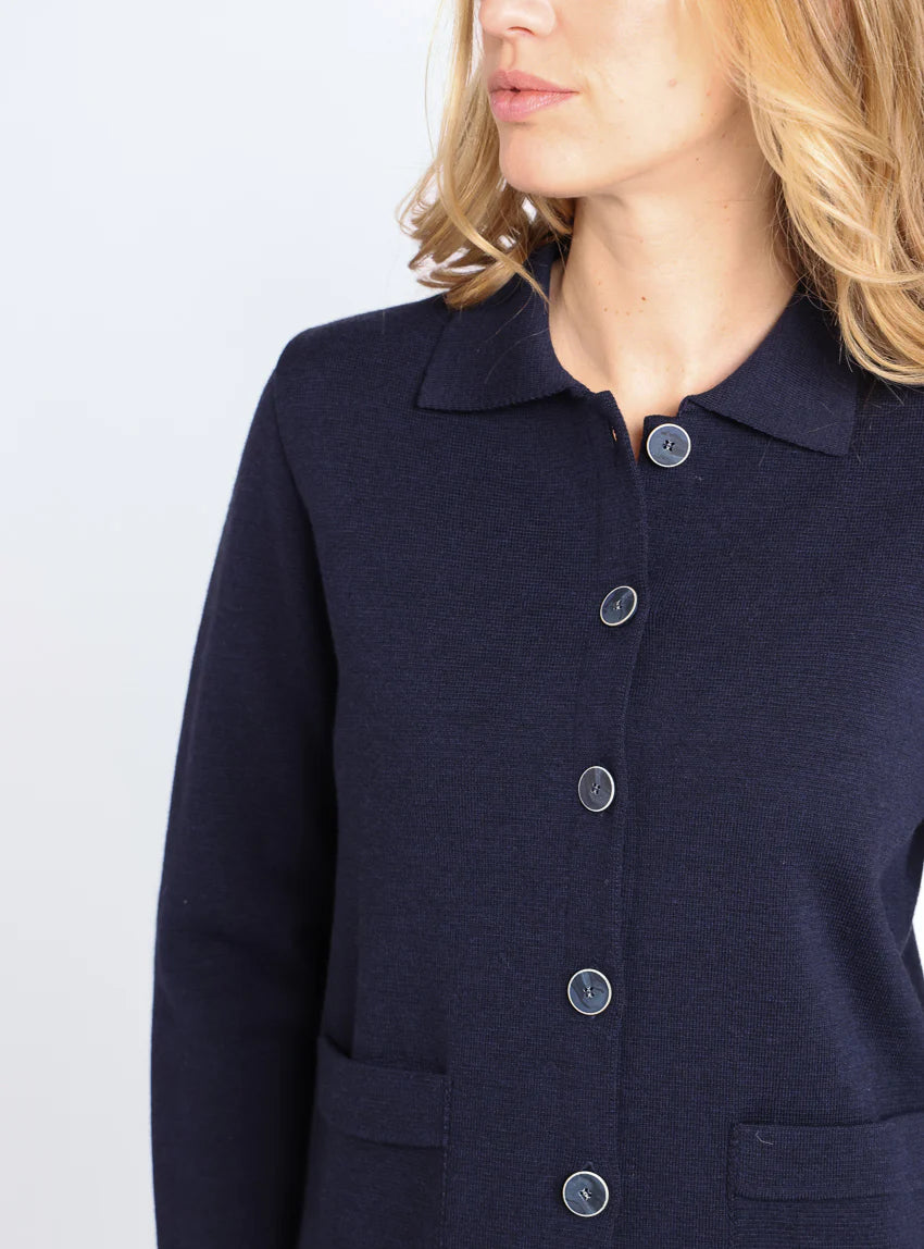 Veste femme en laine mérinos bleu marine