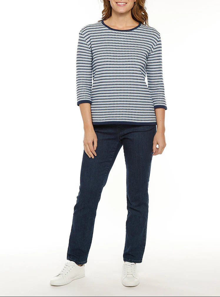 Pull femme tricolore rayé bleu