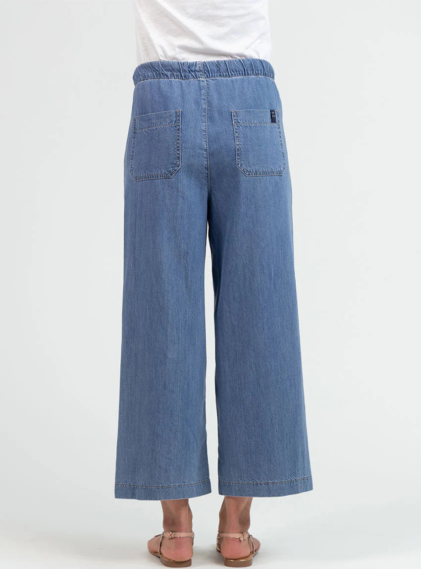 Pantalon femme fluide coton bleu clair