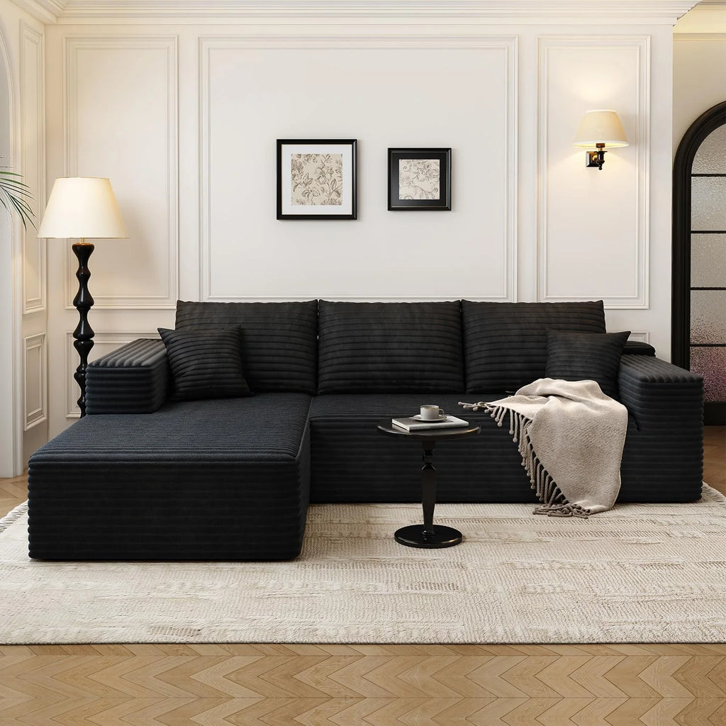 107.5 Cloud Modular Sectional Sofa Couch with L-Shape Chaise,Modern Minimalist Upholstered Couches for Living Room Bedroom,Deep Seat Corner Couch，No Assembly Required (Black,Left Facing Chaise)