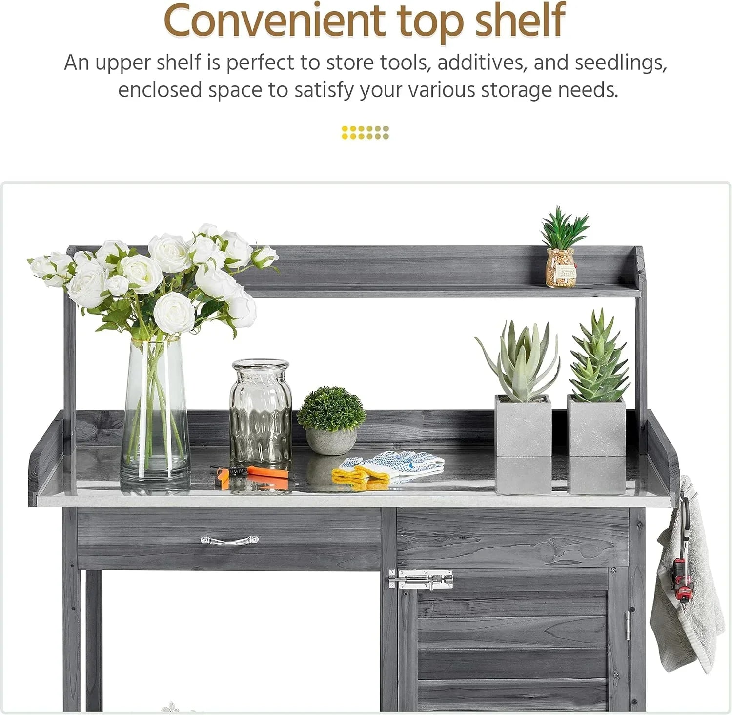 Yaheetech Outdoor Garden Potting Bench Table Work Bench Metal Tabletop Cabinet Drawer