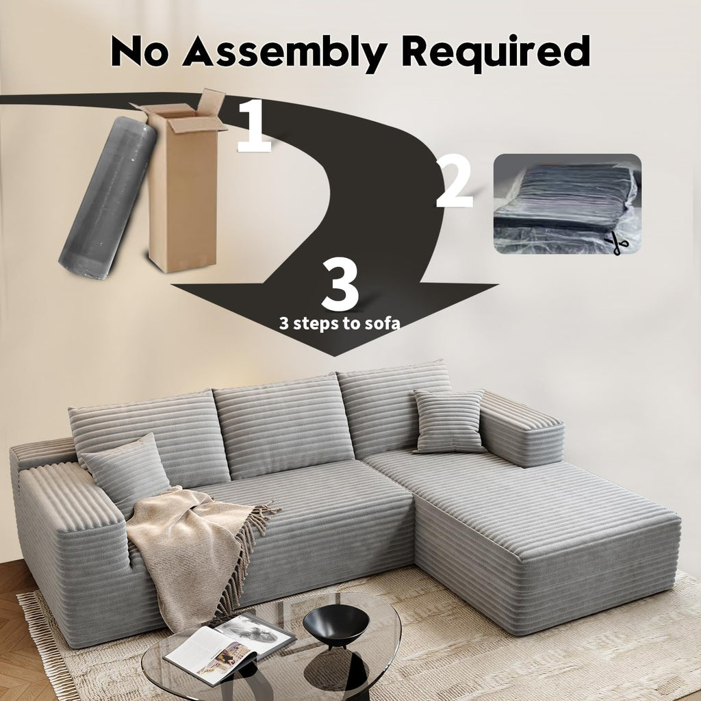 107.5 Cloud Modular Sectional Sofa Couch with L-Shape Chaise,Modern Minimalist Upholstered Couches for Living Room Bedroom,Deep Seat Corner Couch，No Assembly Required (Black,Left Facing Chaise)