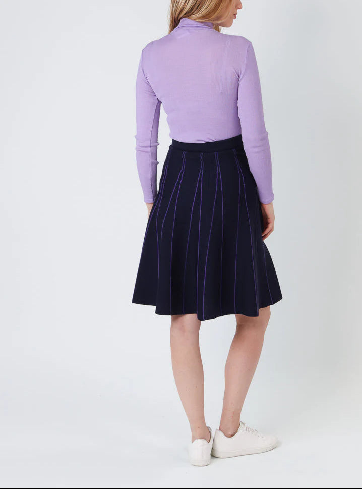 Jupe plissée femme en laine bleu marine