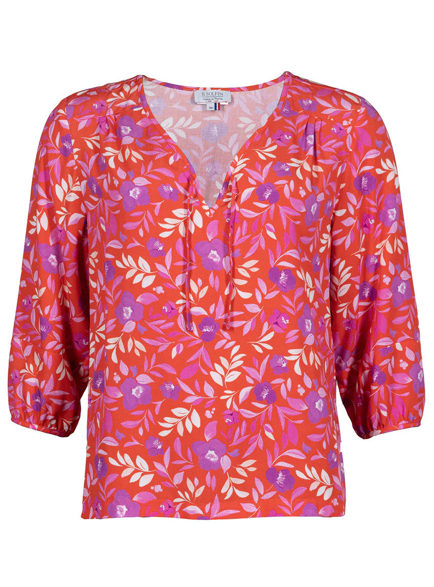 Blouse femme viscose floral rose violine